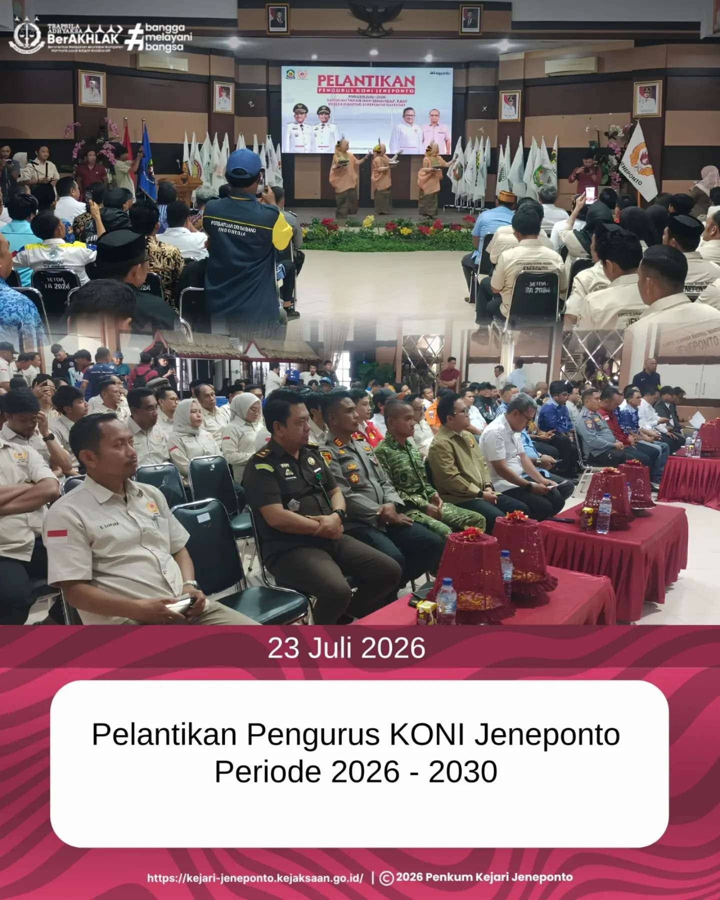 Kejari Jeneponto Hadiri Pelantikan Pengurus KONI Kabupaten Jeneponto Periode 2026–2030