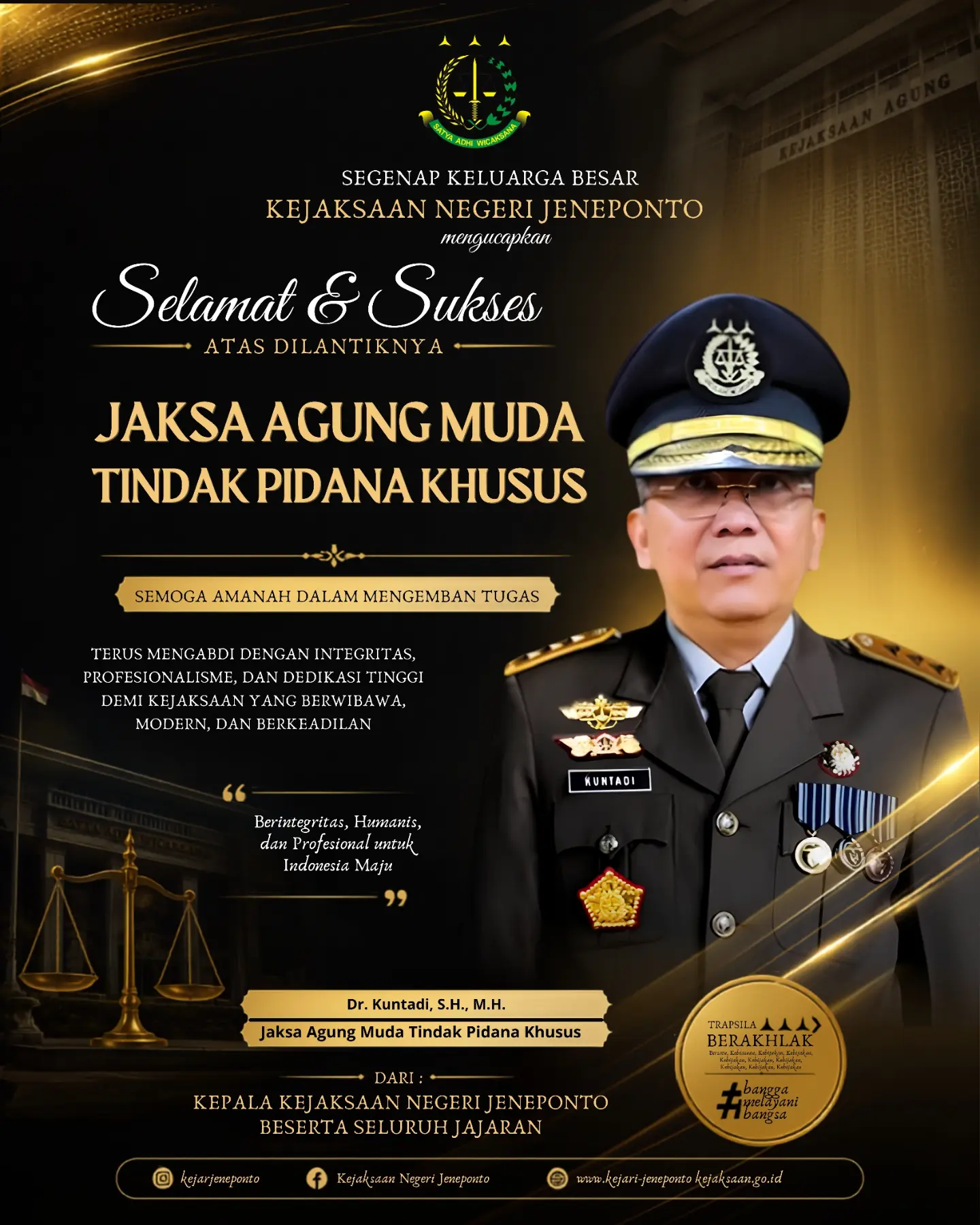 Kuntadi sebagai Jaksa Agung Muda Tindak Pidana Khusus (Jampidsus)