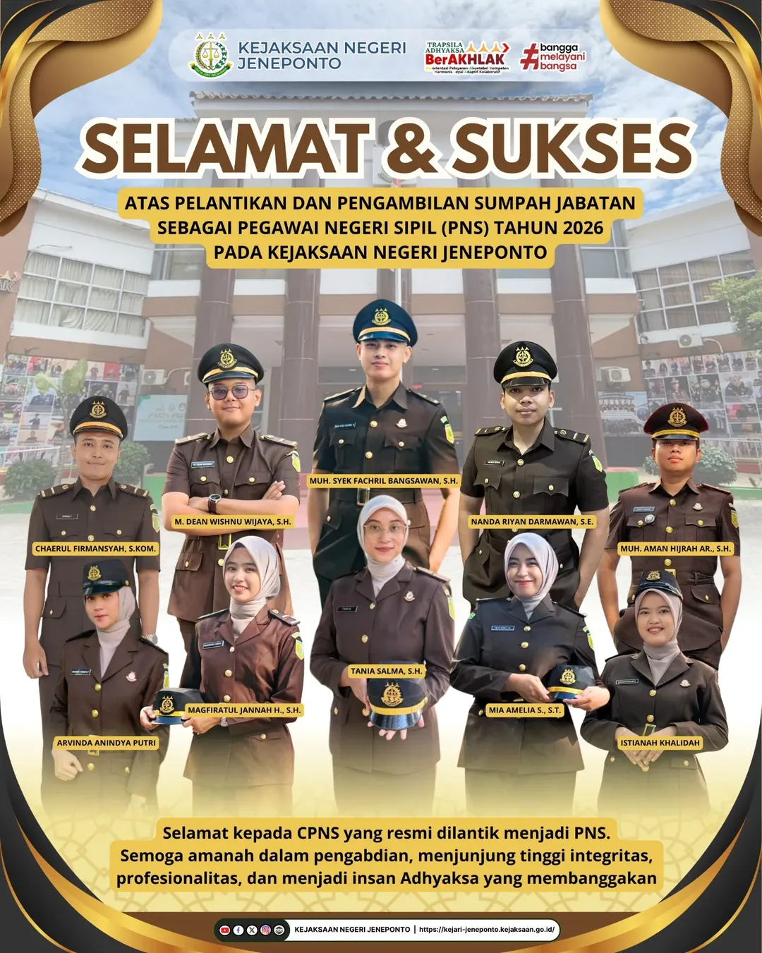 Kejari Jeneponto Ucapkan Selamat atas Pelantikan dan Pengambilan Sumpah PNS Tahun 2026