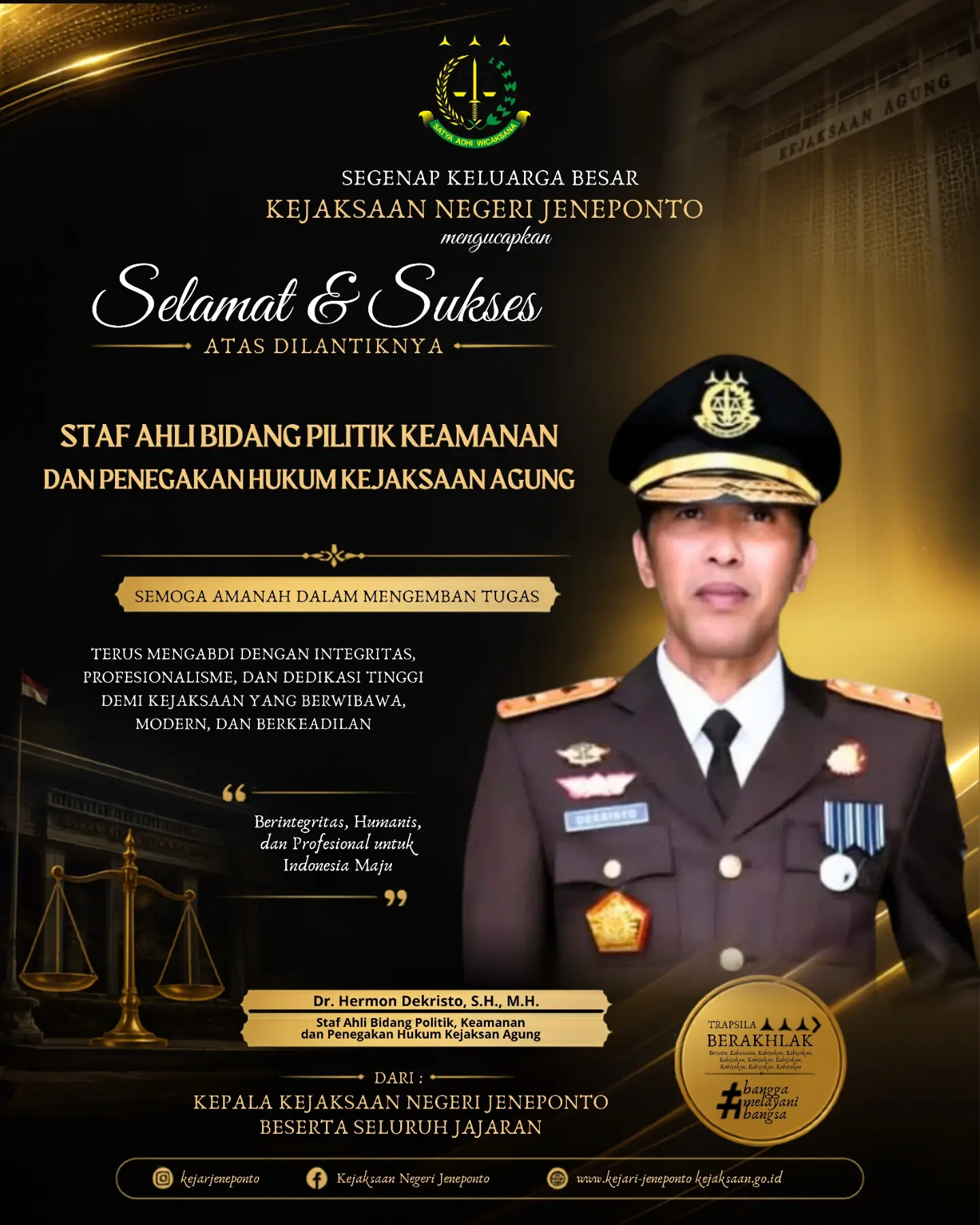 Hermon Dekristo sebagai Staf Ahli Bidang Politik, Keamanan, dan Penegakan Hukum