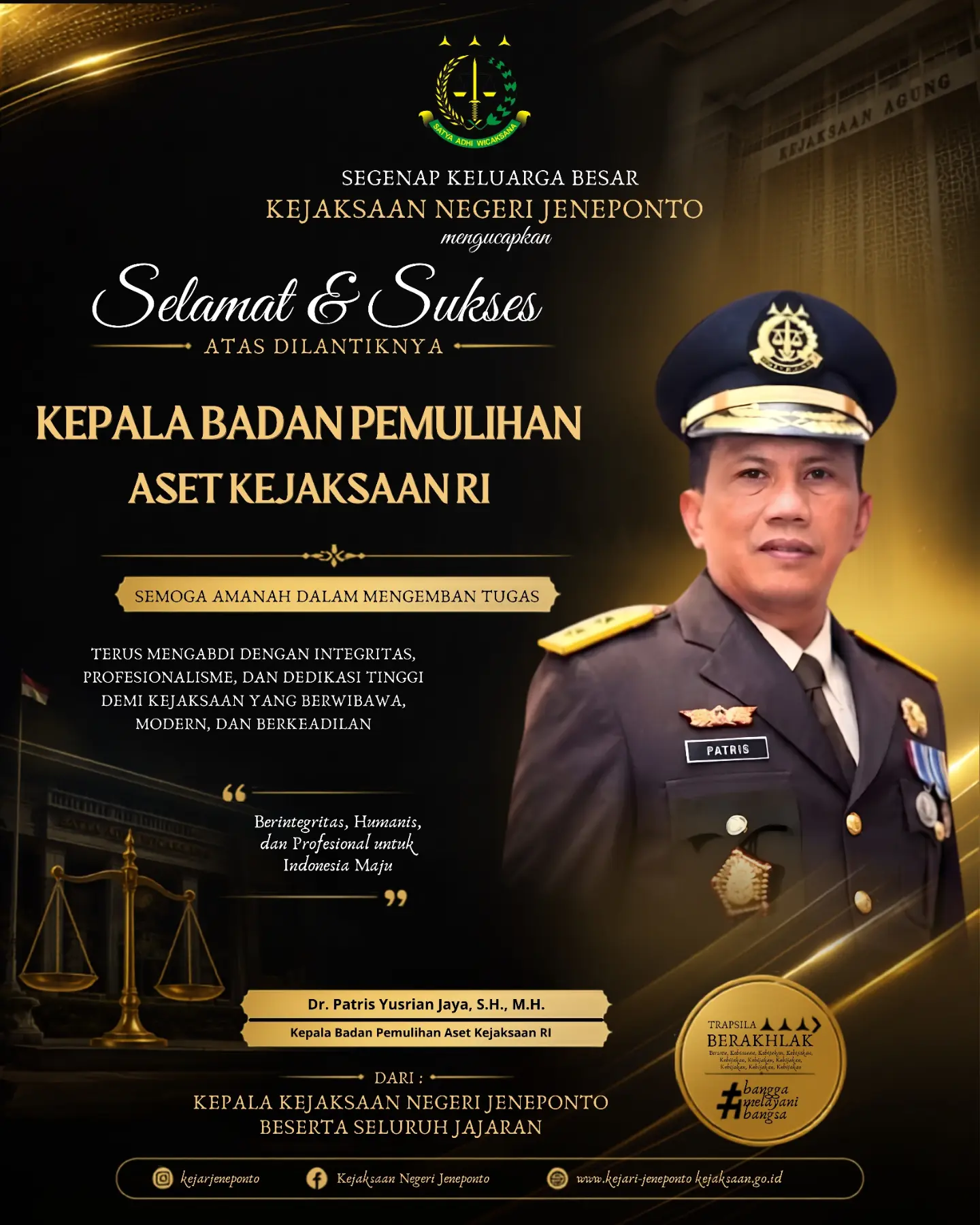 Patris Yusrian Jaya sebagai Kepala Badan Pemulihan Aset