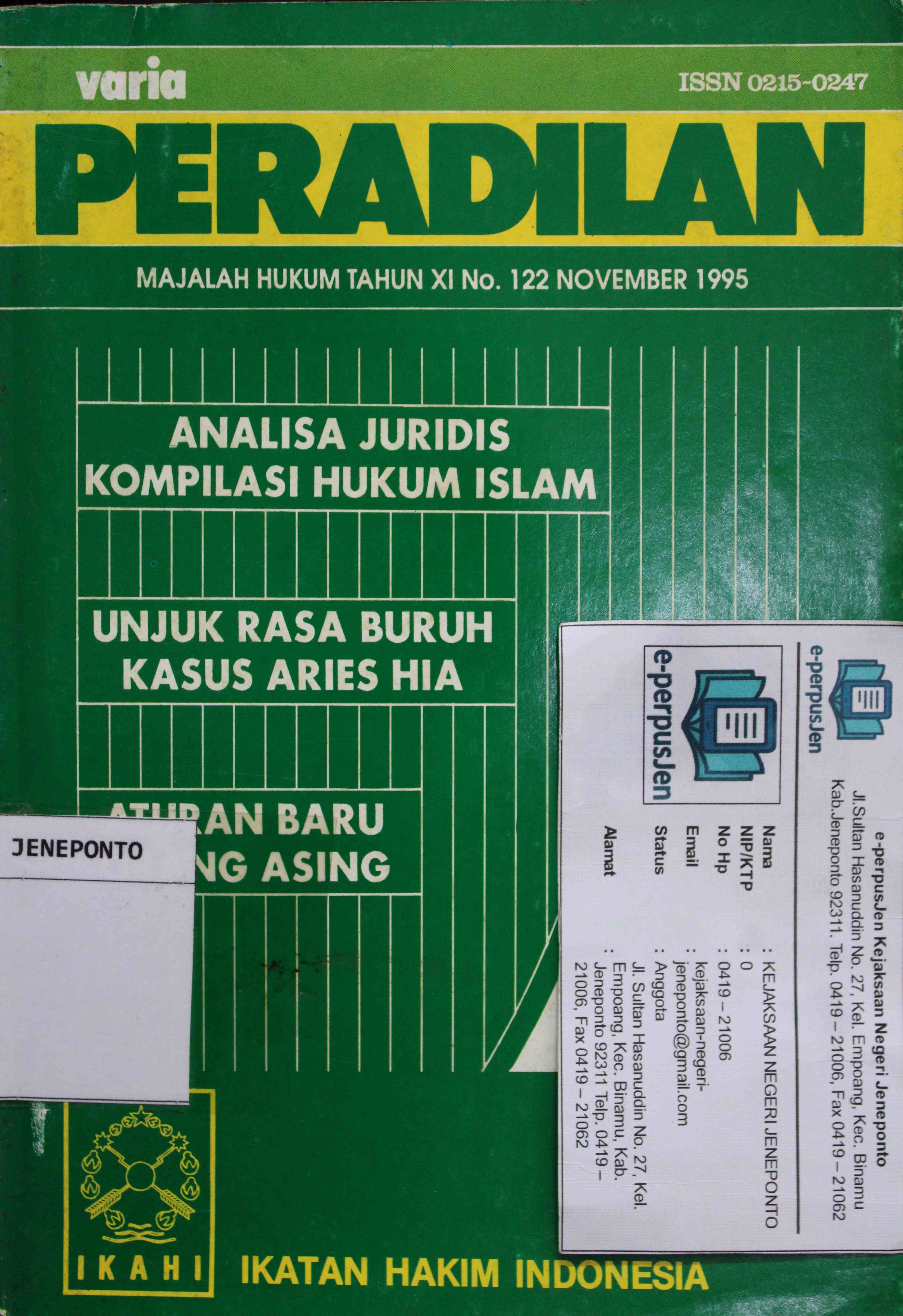 Varia Peradilan Majalah Hukum Tahun XI No 122 November 1995