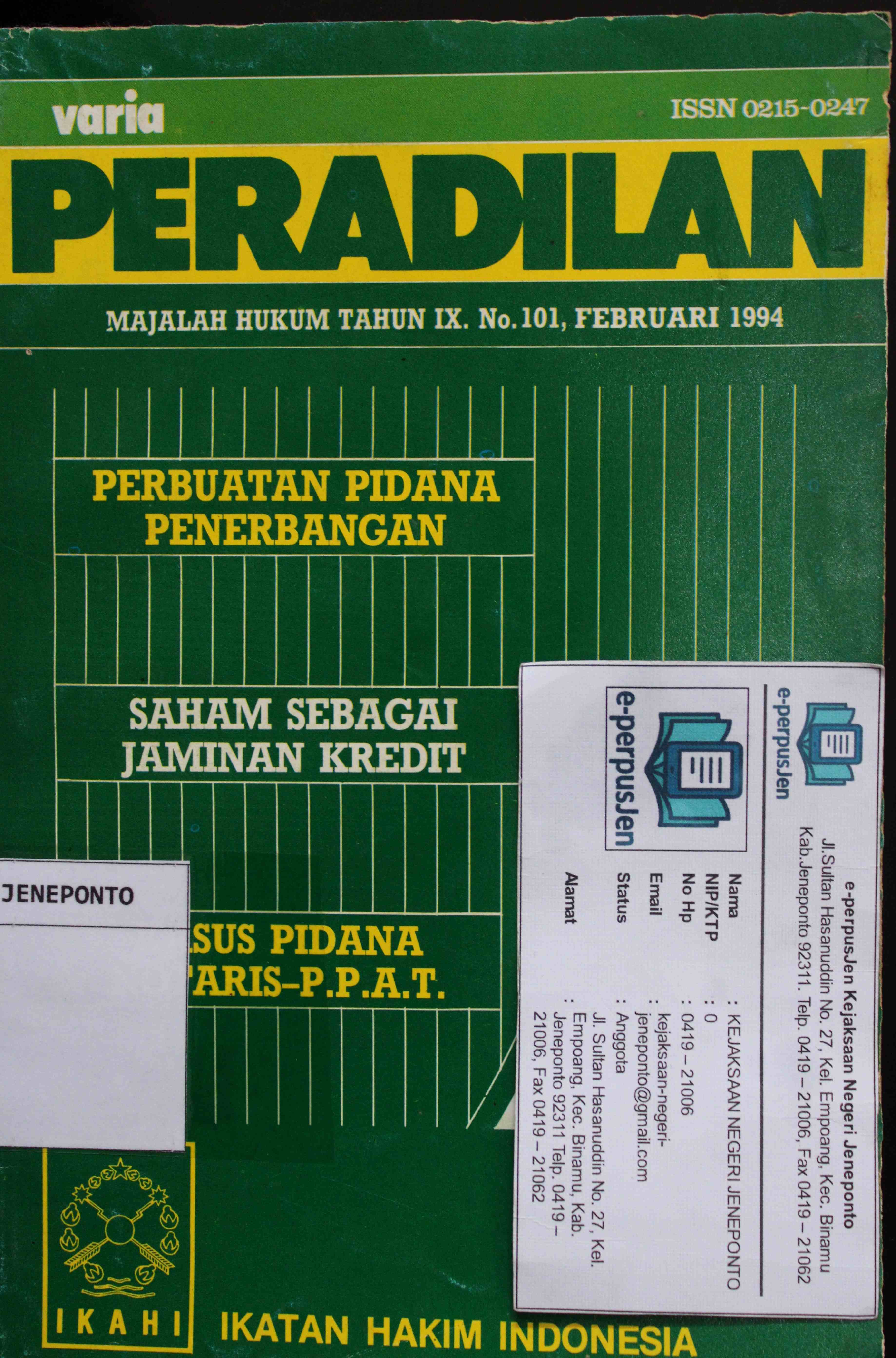 Varia Peradilan Majalah Hukum Tahun VI No 101 Februari 1994
