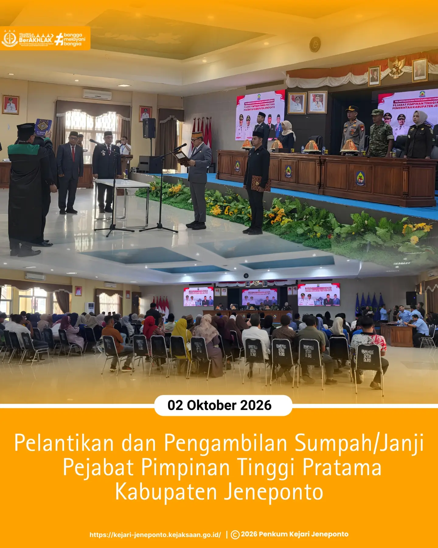 Kejari Jeneponto Hadiri Pelantikan dan Pengambilan Sumpah/Janji Pejabat Pimpinan Tinggi Pratama
